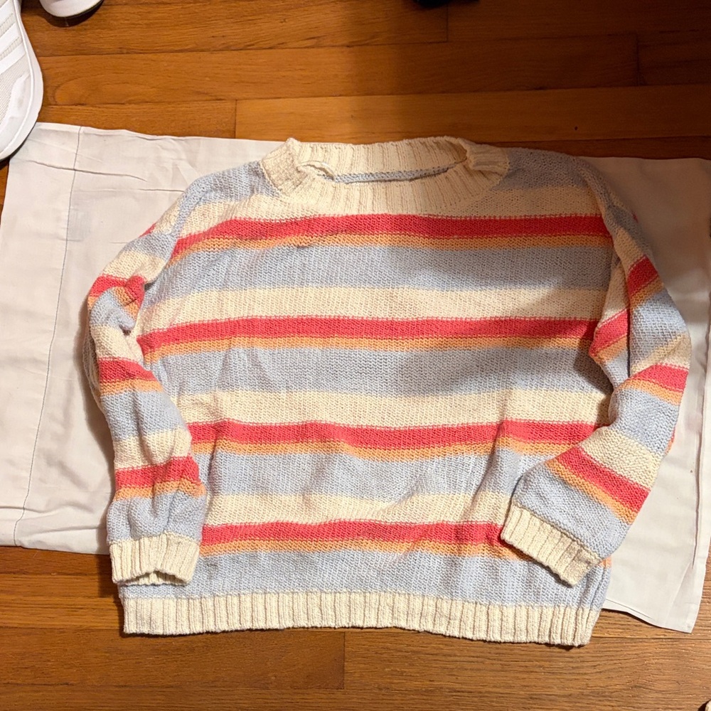 Billabong Striped Sweater in Cream, Coral, and Light Blue